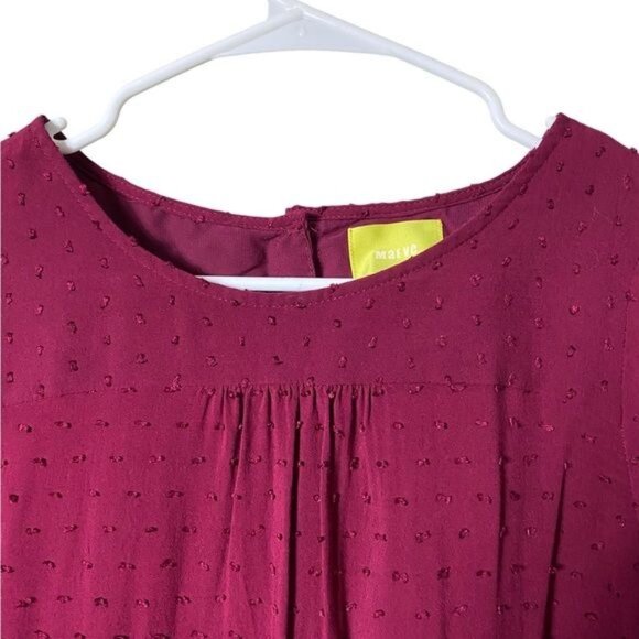 Anthropologie Maeve Women’s  Swiss Dot Blouse Size‎ 4 Maroon Scalloped Edge - Picture 4 of 10
